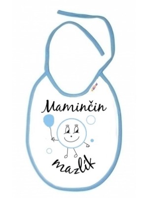 Baby Nellys Nepremokavý podbradník Maminčin mazlík, 24 x 27 cm - biely s modrým lemom