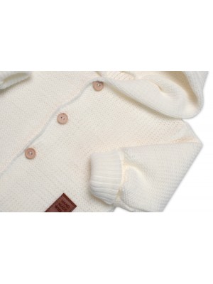 Elegantný pletený svetrík s gombíkmi a kapucňou s uškami Baby Nellys, ecru, veľ. 80