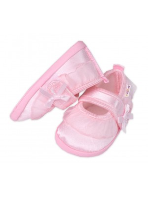 Dojčenské capáčky/topánočky s čipkou a mašľou, Baby Nellys, ružové