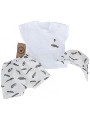 Mušelínové tričko, kraťasy + šatka, 3D sada, Pierka Z&Z, biela/smotana, veľ. 62