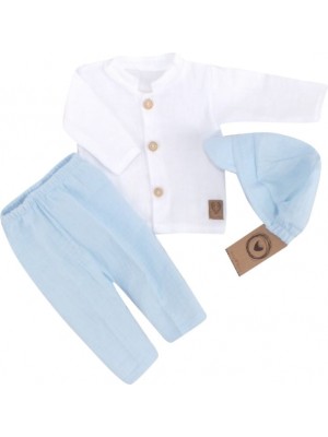 Mušelínová košeľa, nohavice + čiapky, 3D sada, Boy Z&Z, biela/modrá