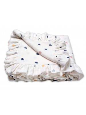 Luxusná dvojvrstvová mušelín deka s volánikmi, Srdiečko, Baby Nellys 120 x 120 cm, smotana