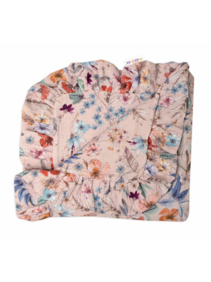 Luxusná dvojvrstvová mušelínová deka s volánikmi, Kvety, Baby Nellys 120x120 cm, púdrová