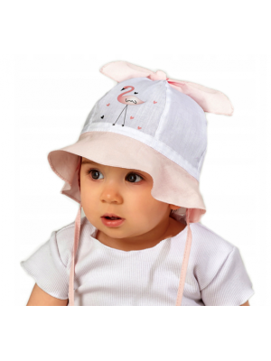 Letný klobúčik na zaväzovanie Baby Nellys Plameniak, ružový/biely