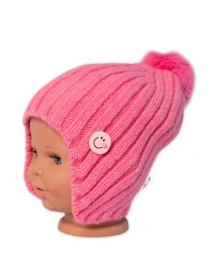 Detská zimná čiapka s brmbolcom Smile, Baby Nellys - ružová, veľ. 48-54 cm
