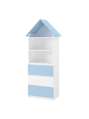 Drevená knižnica/skriňa na hračky Nellys Domče A3, biela/ modrá