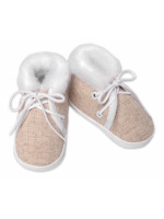 Dojčenské capáčky/topánočky na šnurovanie s kožúškom, Baby Nellys, béžové, vel. 62/68