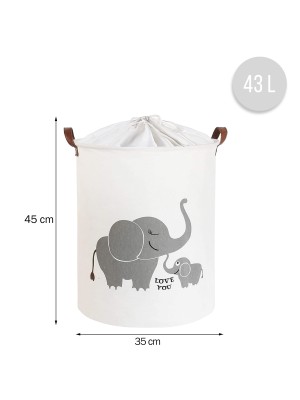 Kôš na hračky, uzatvárateľný, bavlna - Elephant - biely, 43 L