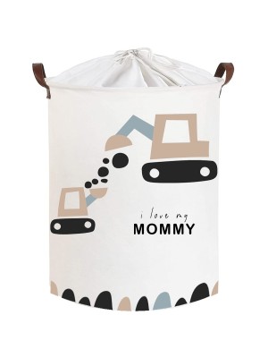 Kôš na hračky, uzatvárateľný, bavlna - Trucks Love Mommy - biely, 43 L