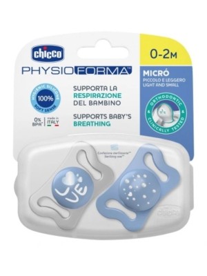 Silikónový ortodontický cumlík Physioforma Micro 2 ks, 0-2m Chicco, modrý