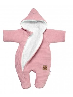 Zimná pletená kombinéza/overálok s kapucňou Baby Nellys - púdrovo ružová, veľ. 62