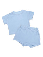 Detská letná mušelínová 2D sada tričko kr. rukáv + kraťasy, modré, vel. 80/86
