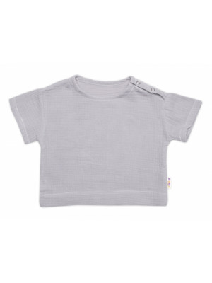 Detská letná mušelínová 2D sada tričko kr. rukáv + kraťasy, sivé
