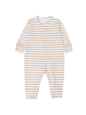 Dojčenský overálek, pyžamko bez šľapiek, bavlna Prúžok, béžový