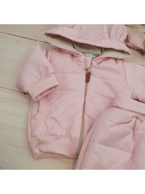 Štýlová prešívaná bunda s kapucňou + nohavice - ružová, veľ. 68/74