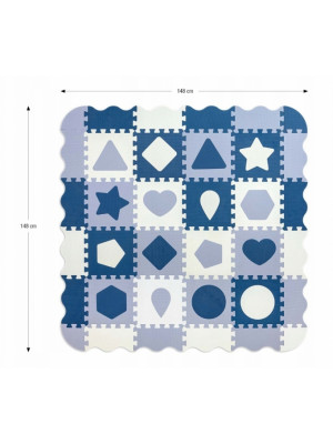 Penové puzzle, podložka Shapes, modrá, 36 dielikov