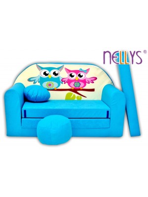 Rozkladacia detská pohovka Nellys ® sovička - modré