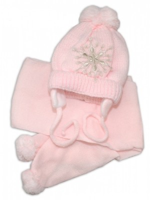 Zimná čiapočka s šálom - Snehová vločka v ružovej, 0-6m, Baby Nellys