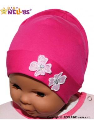 Bavlnená čiapočka Kvetinky Baby Nellys ® - sýto ružová