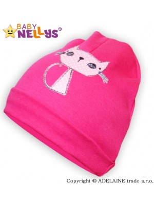 Bavlnená čiapočka Baby Nellys ® - sýto ružová s mačičkou