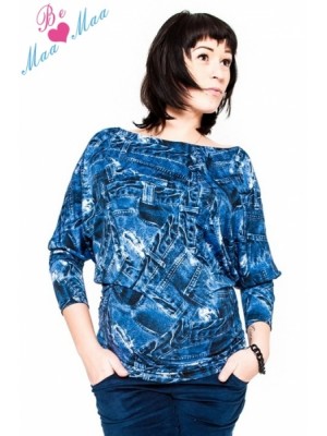 Be MaaMaa Tehotenské štýlové tričko, blúzka s JEANS vzorom