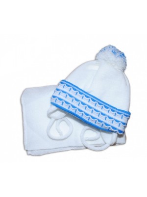 BABY NELLYS  Sada - čiapočka, šál a rukavičky - vzorovaná biela