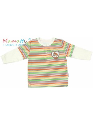 Polo tričko dlhý rukáv Mamatti CAR - krémové/farebné prúžky, veľ. 74