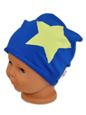 Bavlnená čiapočka s hviezdou Baby Nellys ® - tm. modrá, vel. 98