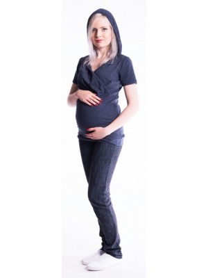 Be MaaMaa Tehotenské a dojčiace tričko s kapucňou, kr. rukáv - jeans