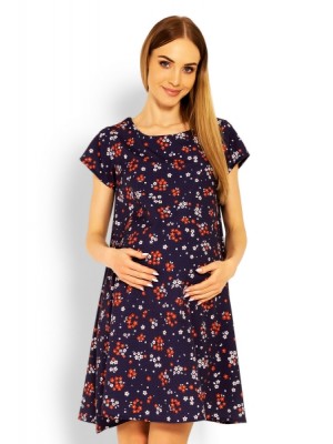 Be MaaMaa Elegantné voľné tehotenské šaty, tunika, kr. rukáv - printy kvetinky, vel. XXL