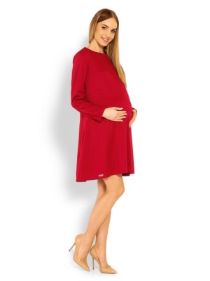 Be MaaMaa Elegantné voľné tehotenské šaty dl. rukáv - bordo,červené