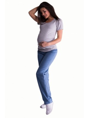 Be MaaMaa Bavlnené, tehotenské nohavice s regulovateľným pásom - sv. modrá