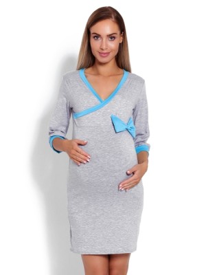 Be MaaMaa Pohodlná tehotenská, dojčiaca nočná košeľa s mašľou - šedá