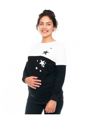 Be MaaMaa Tehotenské a dojčiace triko/mikina Stars, dlhý rukáv, čierno-biela, veľ. S