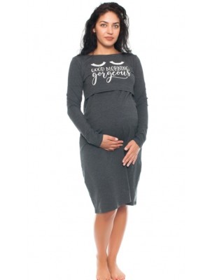 Be MaaMaa Tehotenská, dojčiaca nočná košeľa Gorgeous - grafitová, veľ. L/XL, B19