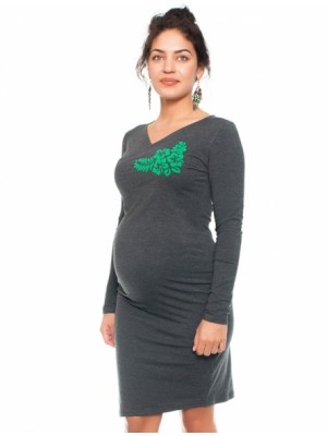 Be MaaMaa Bavlněné tehotenské a dojčiace šaty s potiskom Kvetin, grafit