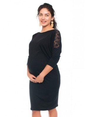 Be MaaMaa Elegantné tehotenské šaty s čipkou - čierne, veľ. S