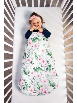 Baby Nellys Bavlnený spací vak Květinky - biely 48x80cm