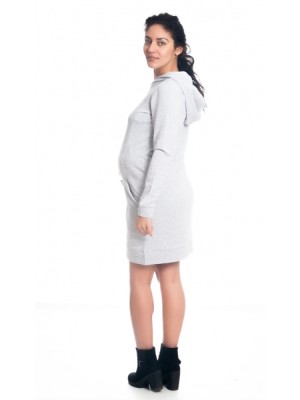 Be MaaMaa Tehotenské / dojčiace šaty Anais s kapucňou, dlhý rukáv - sv. sivé, veľ. XL